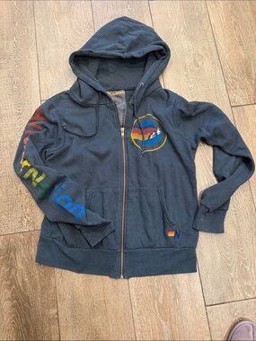 Aviator Nation  Zip Hoodie with Rainbow Logo and Sleeve Graphics